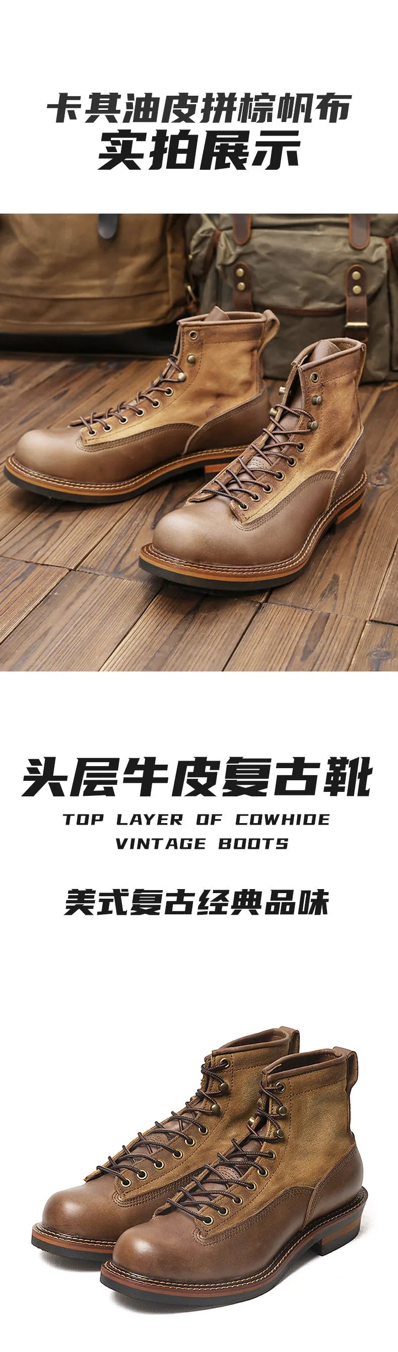 Retro Mens Motorcycle Boots Genuine Cowhide Leather Motorbike Riding Boots Vintage Hight-Top Moto Boots Motocross Ankle Shoes