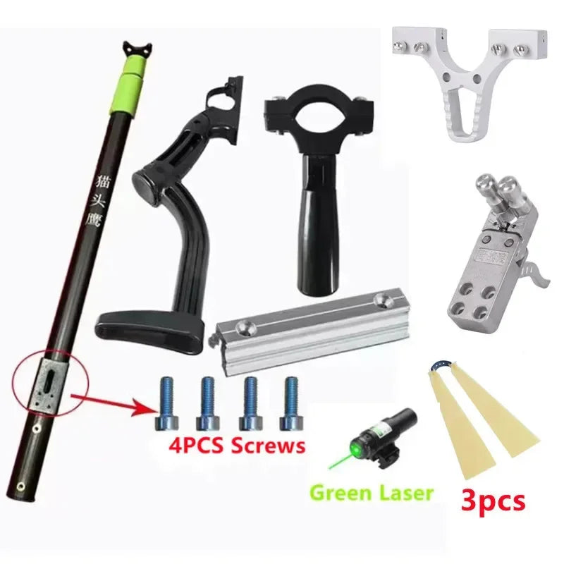 Multifunction Long Rod Slingshot Hunting Bow Catapult Precisional Outdoor Laser Aiming Shooting Equipment Sling Accessories Set