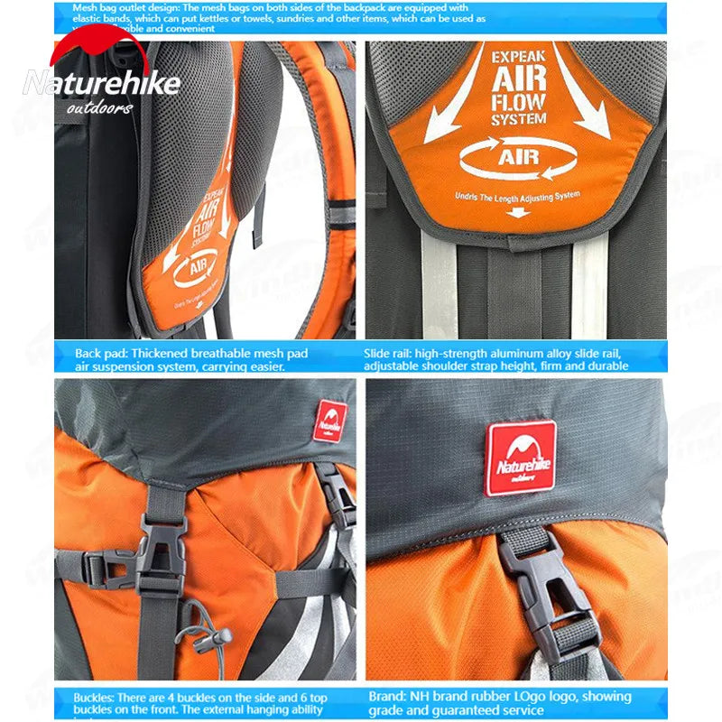 Naturehike 70L+5L Hiking Backpack Waterproof Outdoor Mountaineering Bag Knapsack Softback Big Capacity Rucksack With Rain Cover
