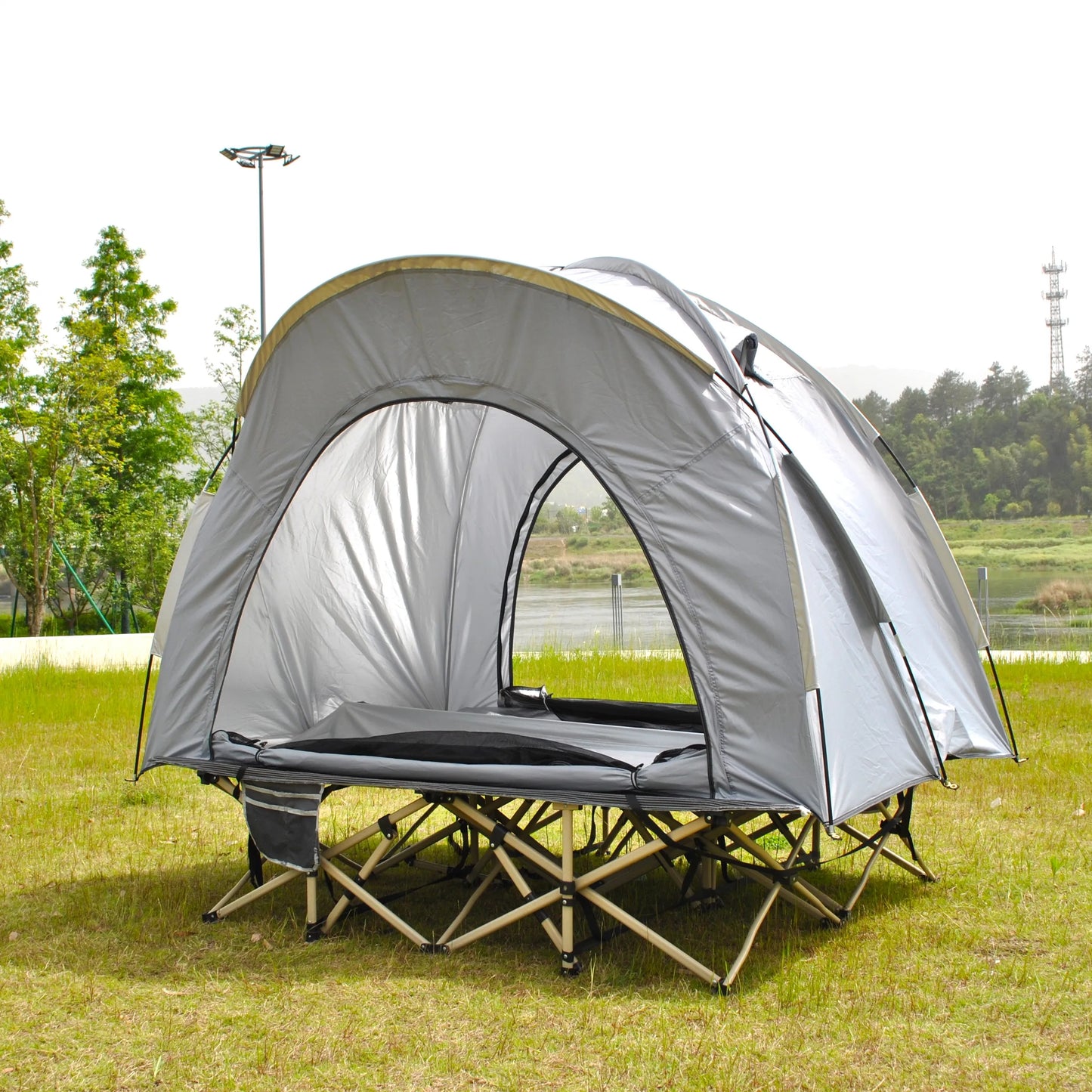 Off-Ground 3 Person Camping Fishing Tent with Double Mesh Doors - Insect Blocking, Durable Design, Easy Setup,Excluding bed