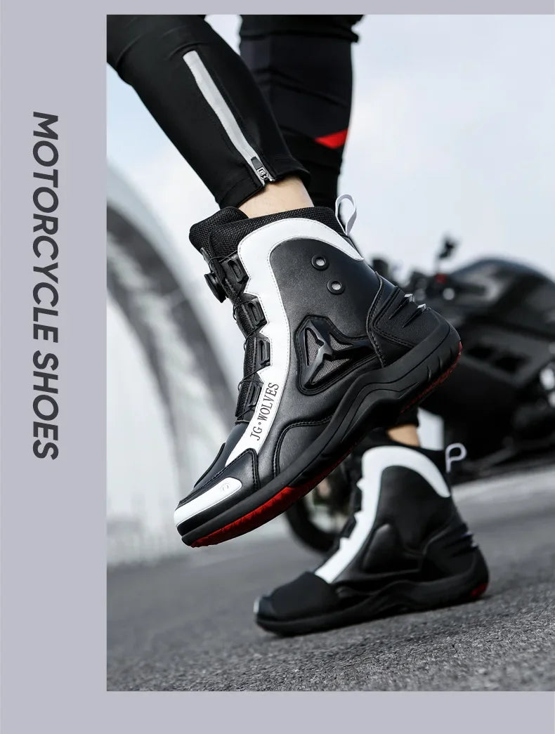 Non-slip  Motorcycle Protective Rubber Soles Boots Casual Motorcycle Boots Men's Leather Boots Motorcycle Riding Shoes