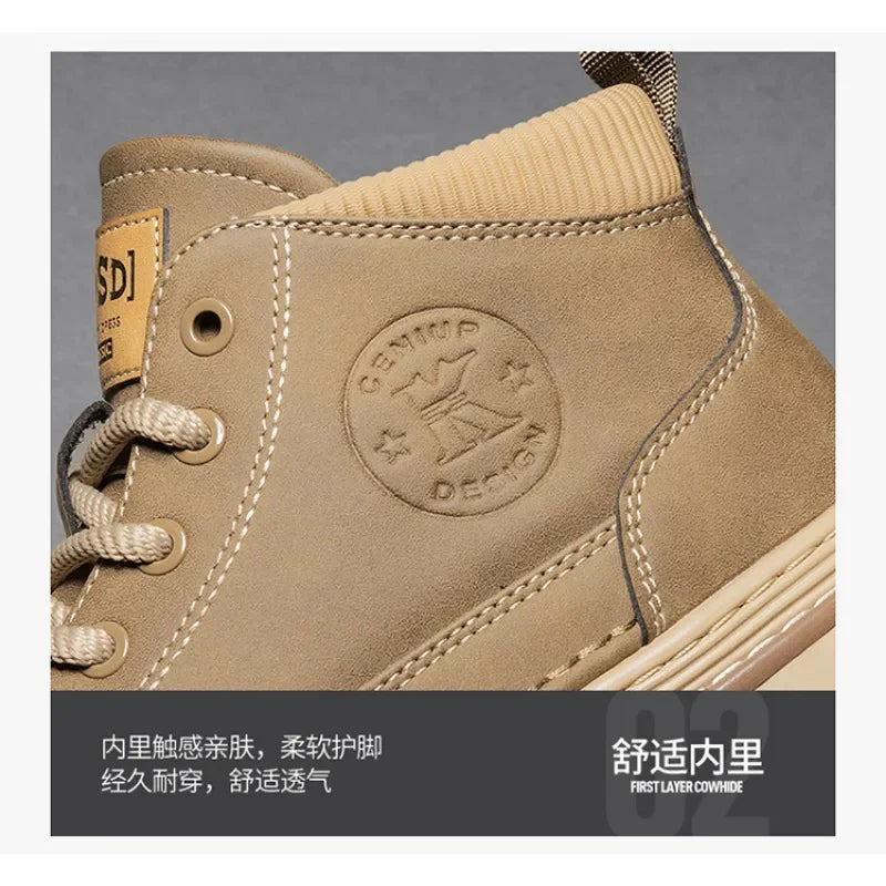 Men Ankle Boots Retro British High-top Men Boots Stylish Luxury High-top High Quality Leather Shoes Outdoor Men Motorcycle Shoes