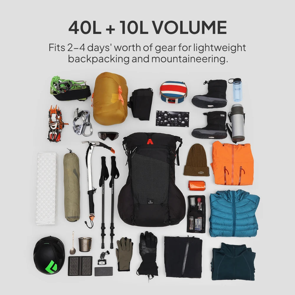 ThousWinds GaleCore 40+10L Lightweight Hiking Backpack Dyneema Trekking Pack Waterproof Bagpack