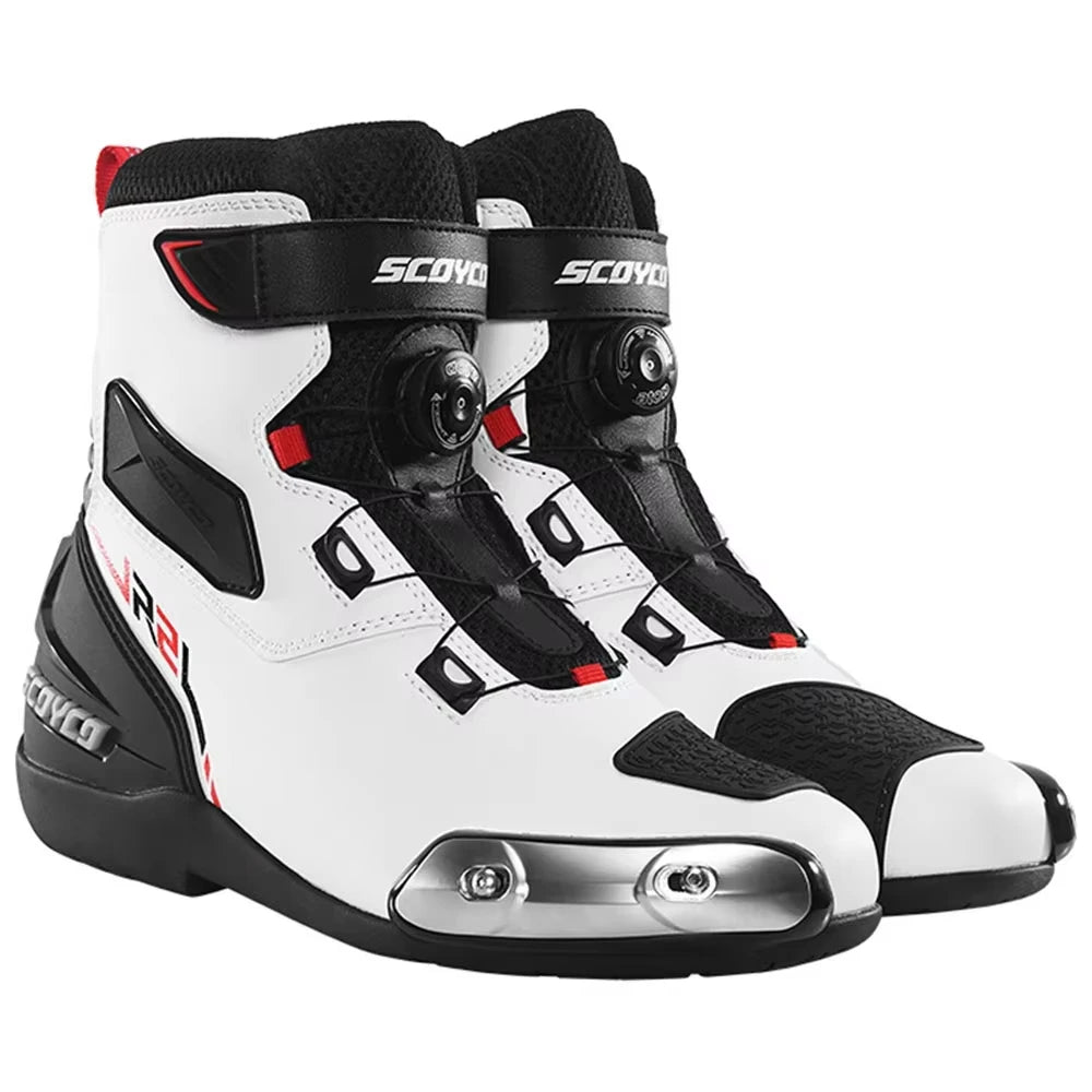 SCOYCO Motorcycle Boots Botas Moto Microfiber Leather Motocross Off-Road Racing Boots Motorbike Riding Shoes Men Moto Boots