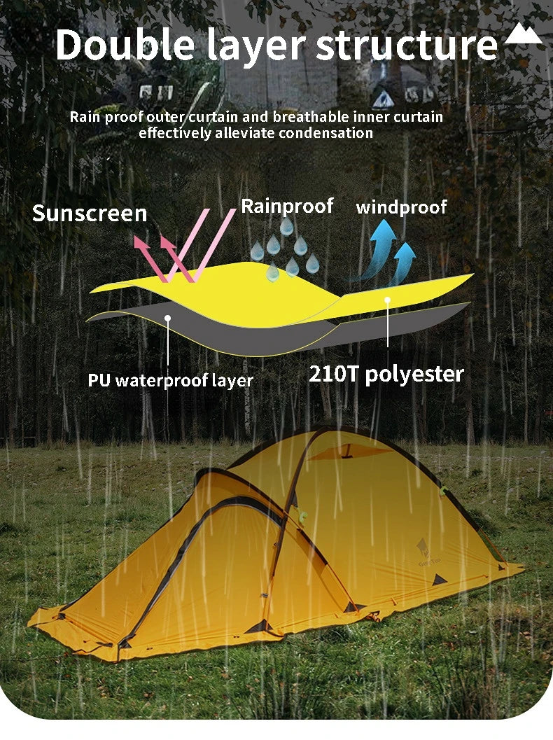 2Persons 4Seasons 20D Silicon Coated Tent Aluminum Rod Outdoor Camping 1Hall 1Room Rainproof with Snow Skirt Hiking Cycling Tour