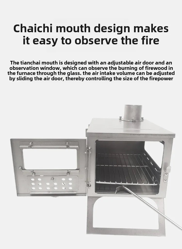 Titanium Alloy Glass Removable Portable Folding Wild Cooking Stove with Chimney Outdoor Stove Tools for Camping Hiking