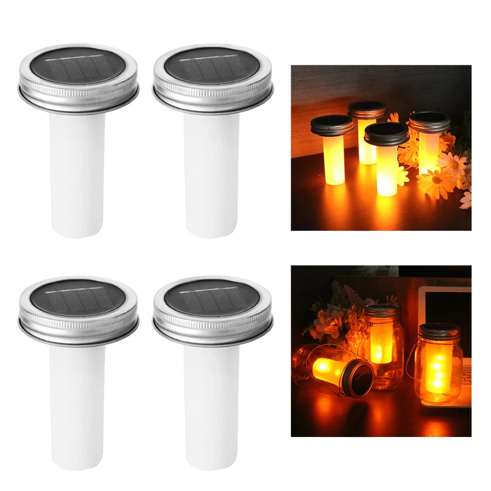 LED Solar Mason Jar Lights 2/4/8/12PCS Bottle Cap Flame Lamp Waterproof Fairy Light for Garden, Patio, Outdoor, Yard, Lawn Decor