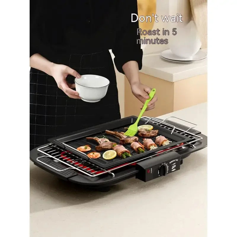 Electric Grill Indoor Smokeless Portable Food Barbecue Grill Smokeless Household Barbecue Grill Barbecue Skewers Portable Stove