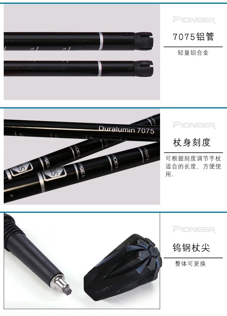 2Pcs/Pair Pioneer Trekk Poles Nordic Walking stick Telescopic Alpenstock Aluminum Alloy Shooting Walking Stick Crutch Senderismo