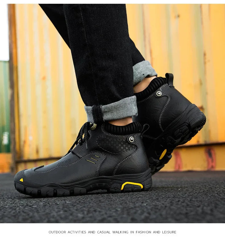 Motorcycle Riding Boots with Winter Velvet Style Warm Waterproof and Non Slip Outdoor Leisure Hiking Shoes Motorcycle Boots