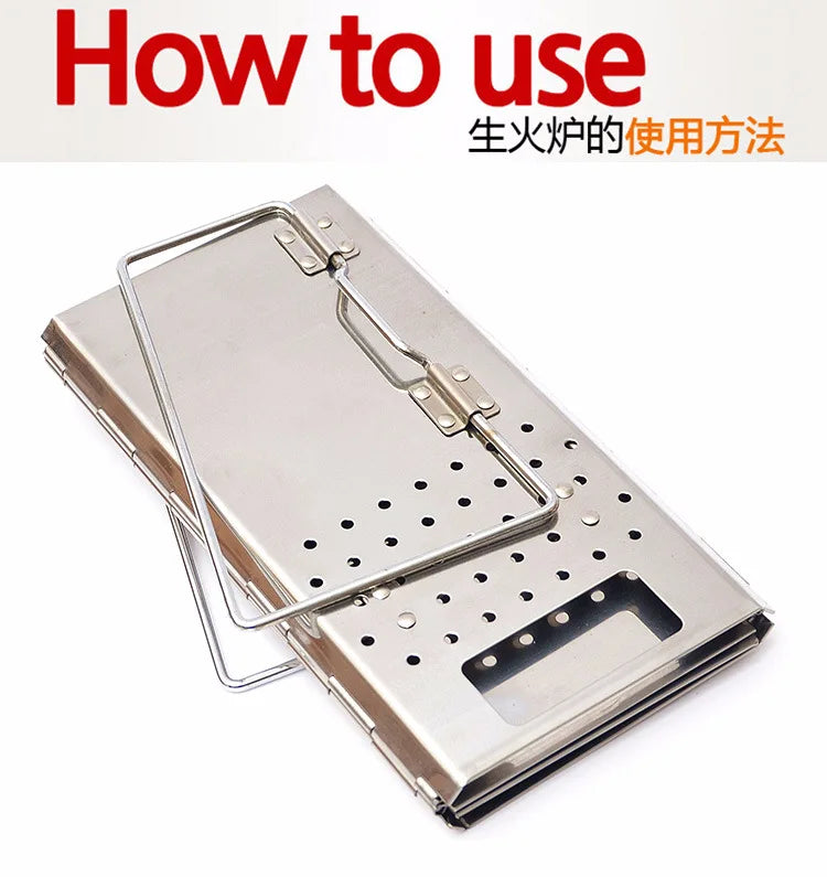 Portable Charcoal Starter Stainless Steel Outdoor Barbecue Grill Fire Starter Folding Carbon Stove BBQ Grill Heating Stove