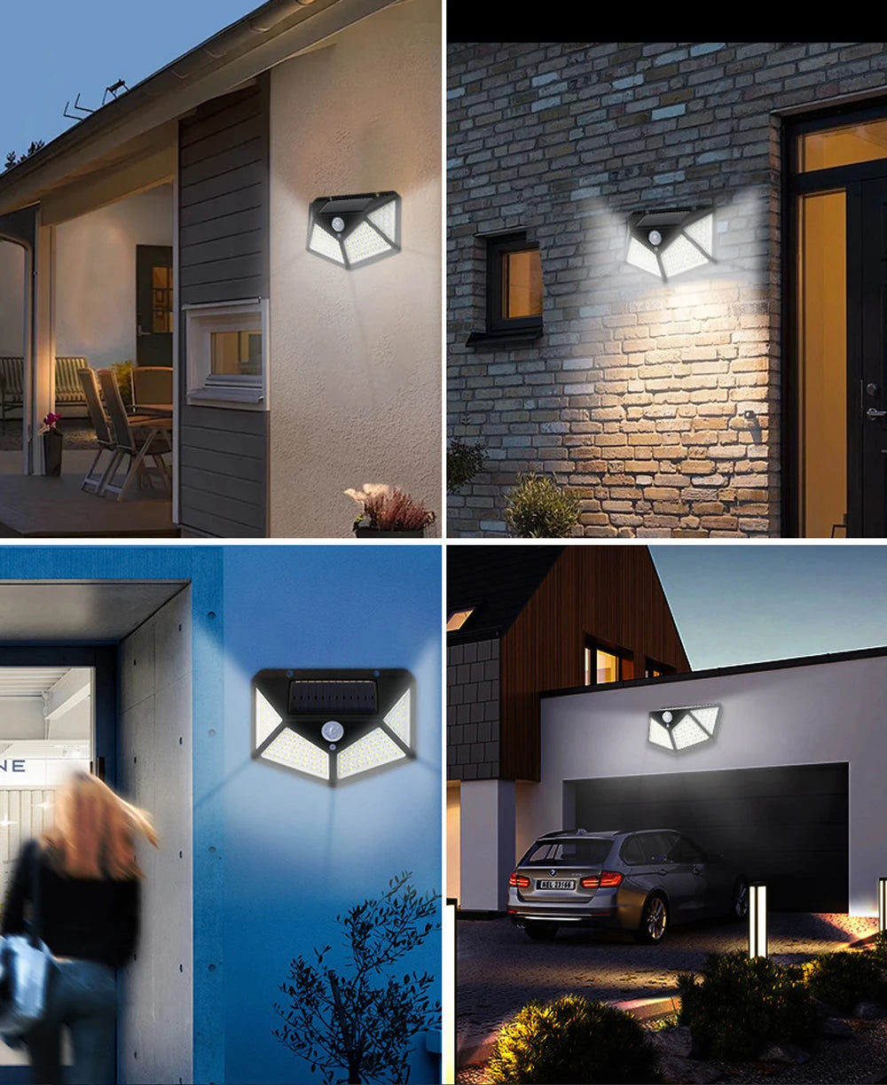 100 LED Wall Lights Outdoor Solar Lamp PIR Motion Sensor Solar Powered Sunlight Street Light for Garden Decoration