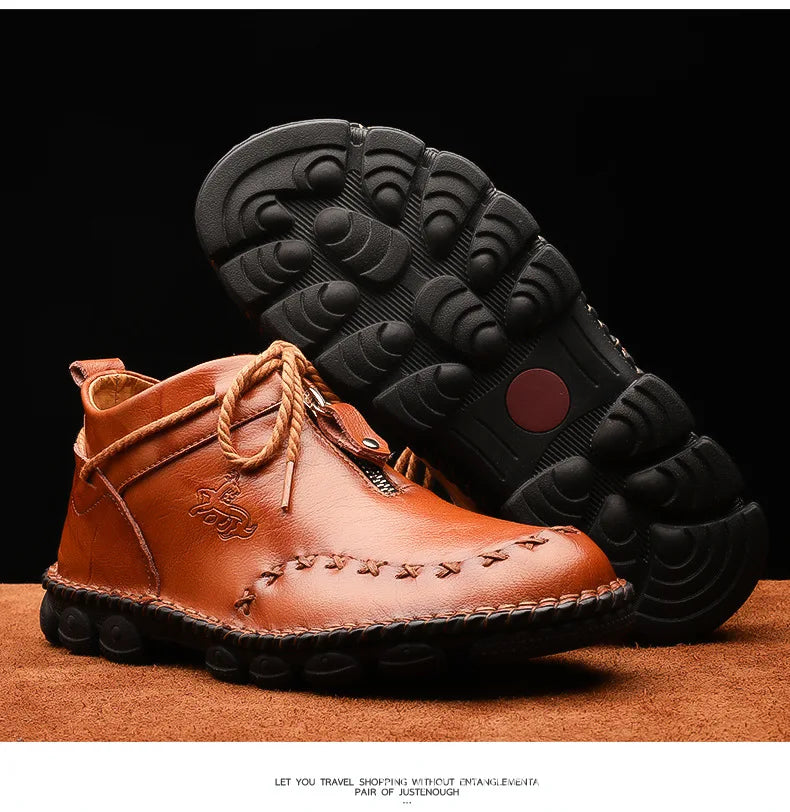 Genuine Leather Shoes Male Luxury High Quality Men Ankle Boots Outdoor Comfortable Casual Shoes Fashion Zip Men Motorcycle Boots