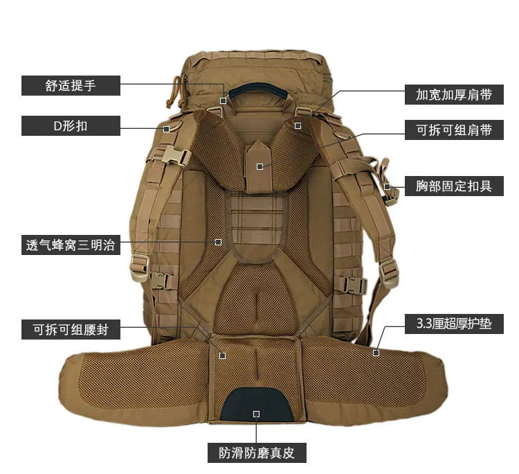 90L Outdoor Camping Tactical Backpacking Large Capacity Backpack MOLLE Multifunctional Outdoor Backpack