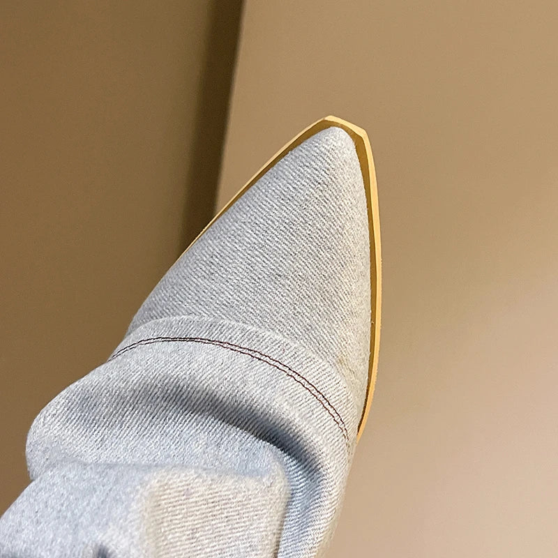 2023 New Knee High Knight Boots Pointed Toe Chelsea Boots Women Shoes Autumn Winter Brand Gladiator Goth Snow Motorcycle Boots