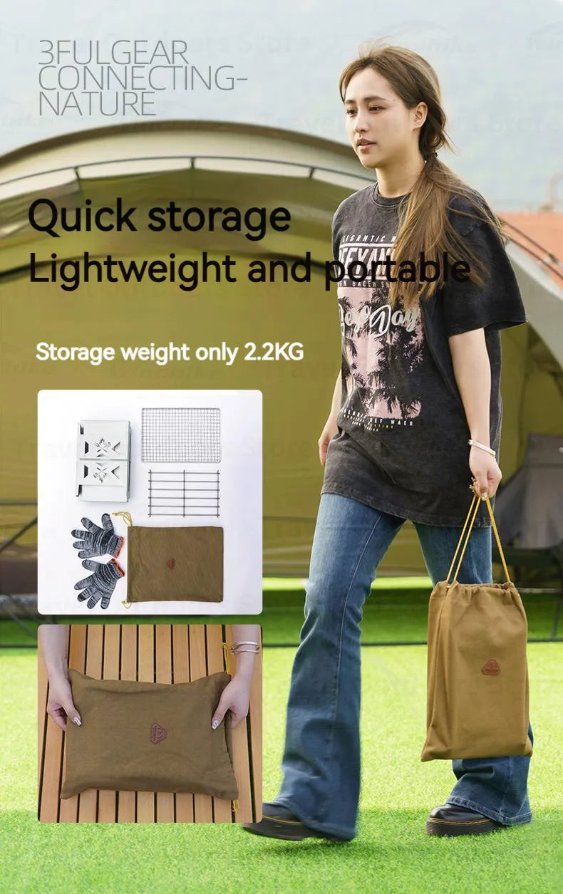 3F UL GEAR Camping Folding Firewood Stove All-In-One Style Tabletop BBQ Furnace 2.2kg Ultralight Outdoor Cooking Equipment Oven