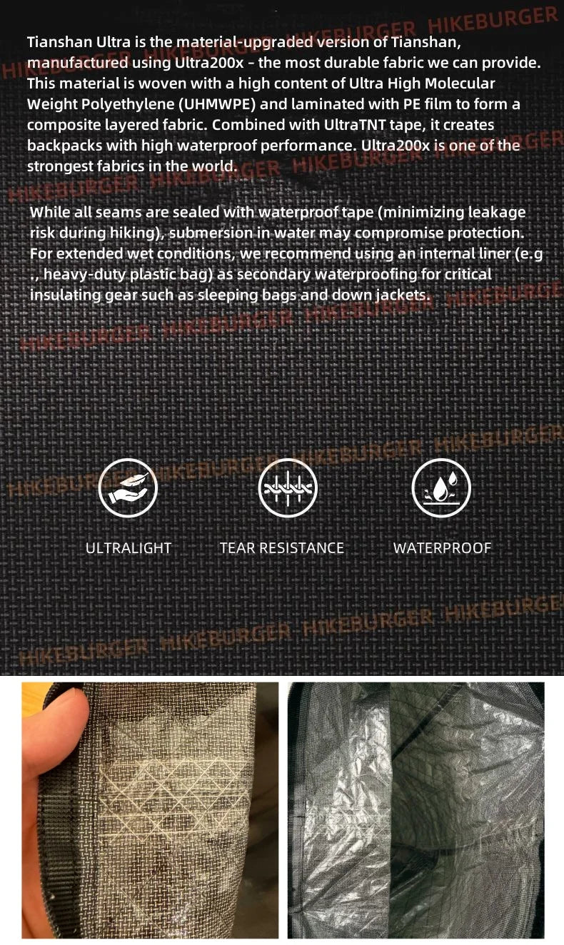3F UL GEAR Tianshan ULTRA 200X Backpack 35+10L Outdoor Ultralight UHMWPE Bag Waterproof Tear Resistance Camping Hiking Pack 960g