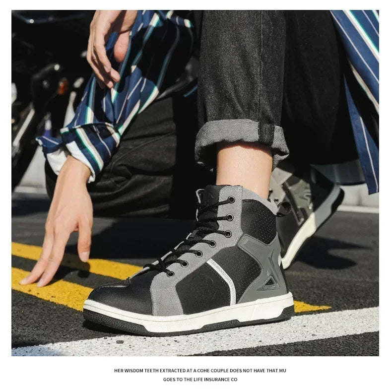 Men's Red Casual Motorcycle Boots – Summer Off-Road Riding Shoes, Motocross Style – Compatible with BMW & Honda Motorbikes