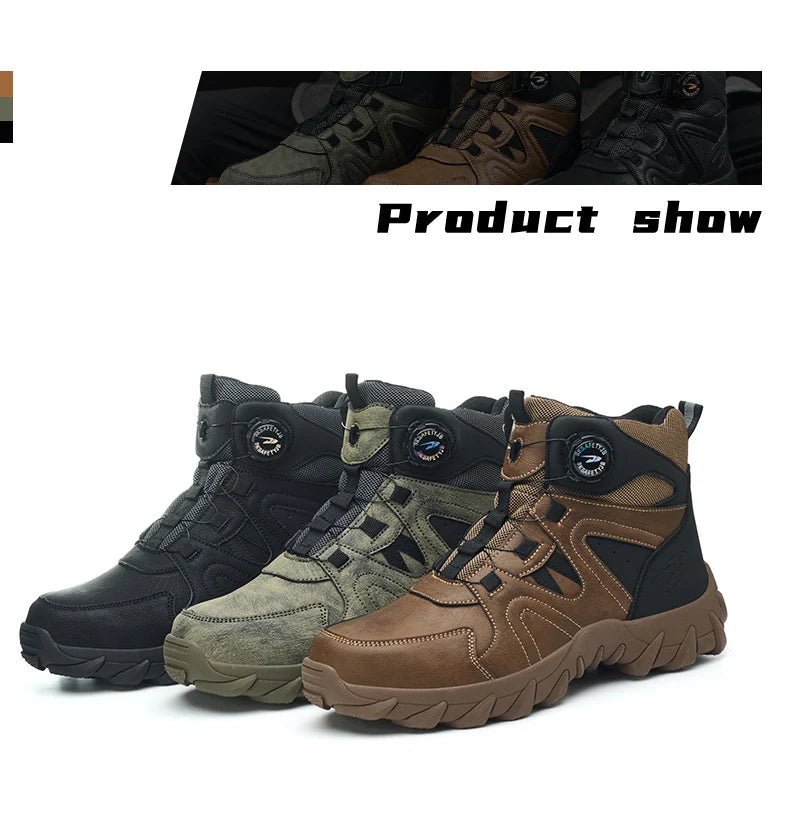 Rotating button Safety Boots Men Outdoor tactical boots Indestructible shoes Puncture-Proof Work Boots Steel toe shoes Sneakers