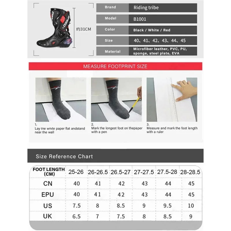 Riding Tribe Men Leather Motorcycle Boots Moto Ridding Racing Motocross Off-Road dirt bike Motorbike Shoes Botas Motor Boot