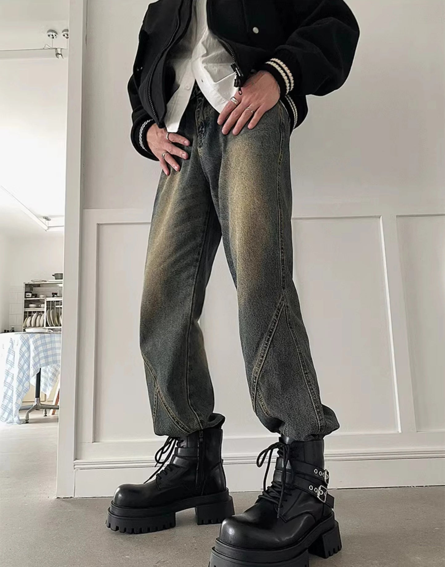 Height increased by 7CM short leather boots for men's dark punk functional motorcycle boots commuting buckle work clothes shoes