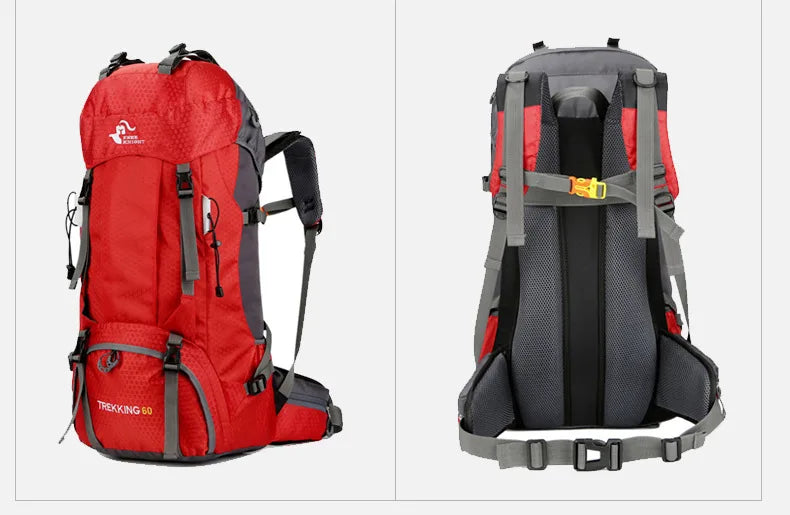60L Camping Hiking Backpacks Men Outdoor Tourist Backpacks Nylon Sport Bag for Climbing Travelling with Rain Cover Free Knight