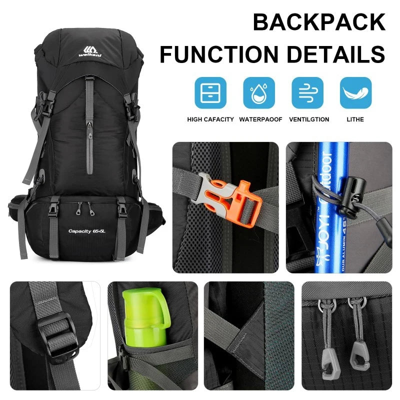 70L Camping Backpack Travel Sport Bag Folding Mountaineering Daypack Ultralight Climbing Cycling Large Capacity Knapsack Pouch