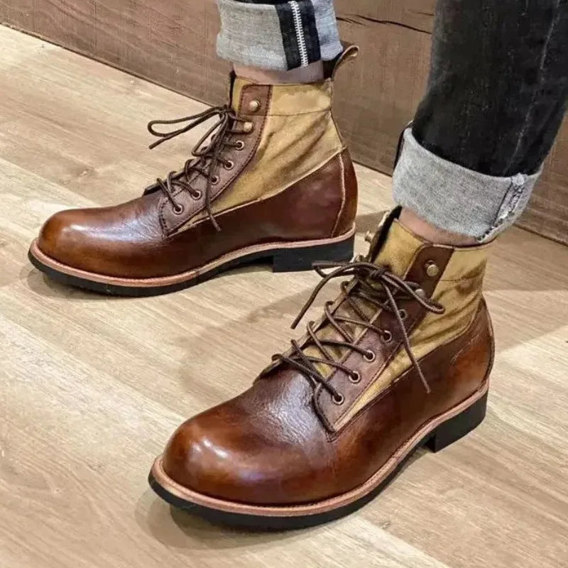 Four Seasons Boots Retro Work Boots Men's Trendy British Motorcycle Shoes Paratrooper Boots Extra Large Size 38-48