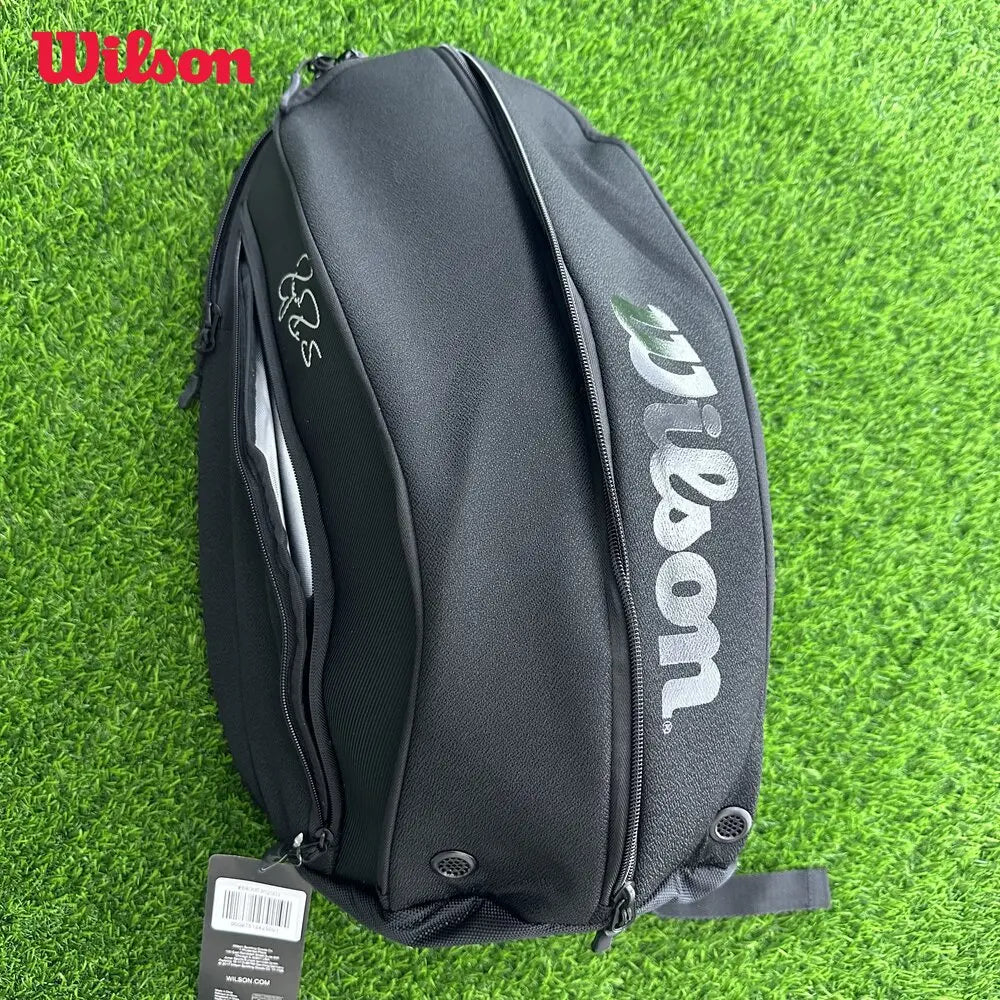 Wilson Roger Federer DNA Tennis Backpack PU Design Racket Sport Tennis Bag Max For 3 Racquets with ‎Insulation Pocket