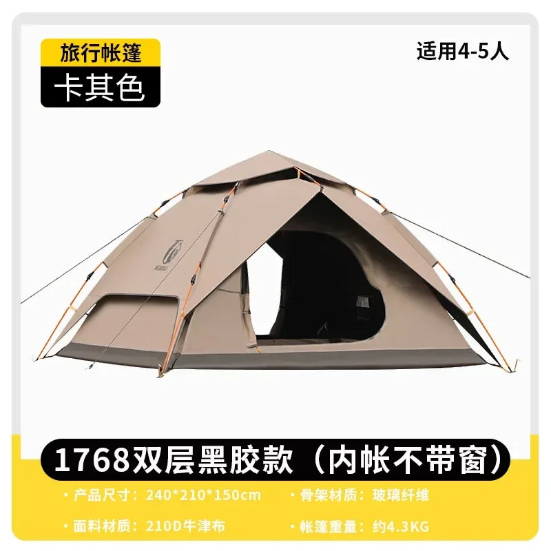 HeWolf Outdoor Double-layer Silver-coated Picnic Tent Automatic Folding Portable Waterproof Sunscreen Quick-Open Camping Tent