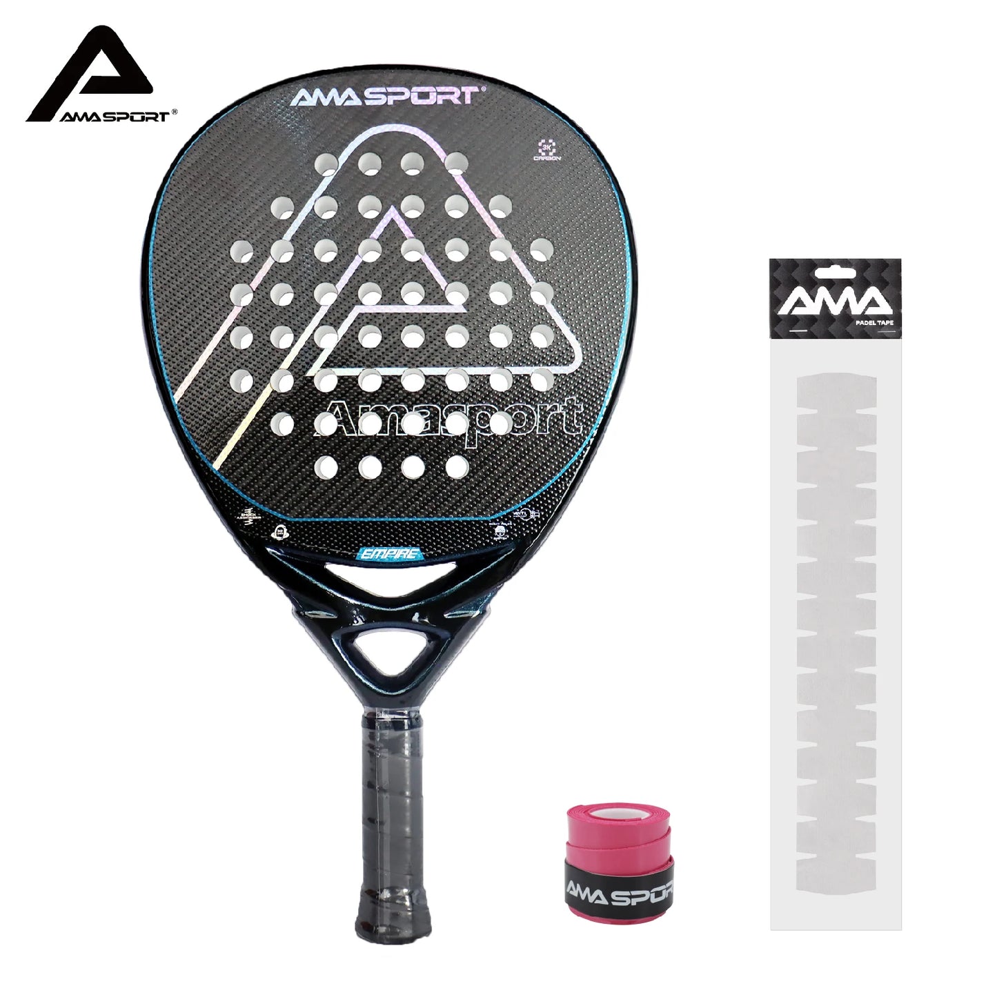 AMASPORT 38mm Padel Tennis Racket D Rough Surface EVA Soft  3K/12K/18K/Kevlar Carbon High Balance Paddle Racket for Advanced