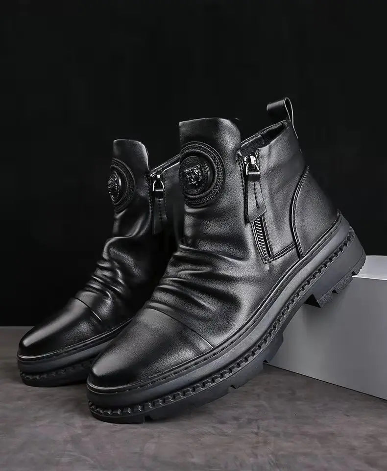 New Men Ankle Boots British Style High Top Men Shoes Motorcycle Leather Boots Zipper Retro Men's Boots Zapatillas Hombre