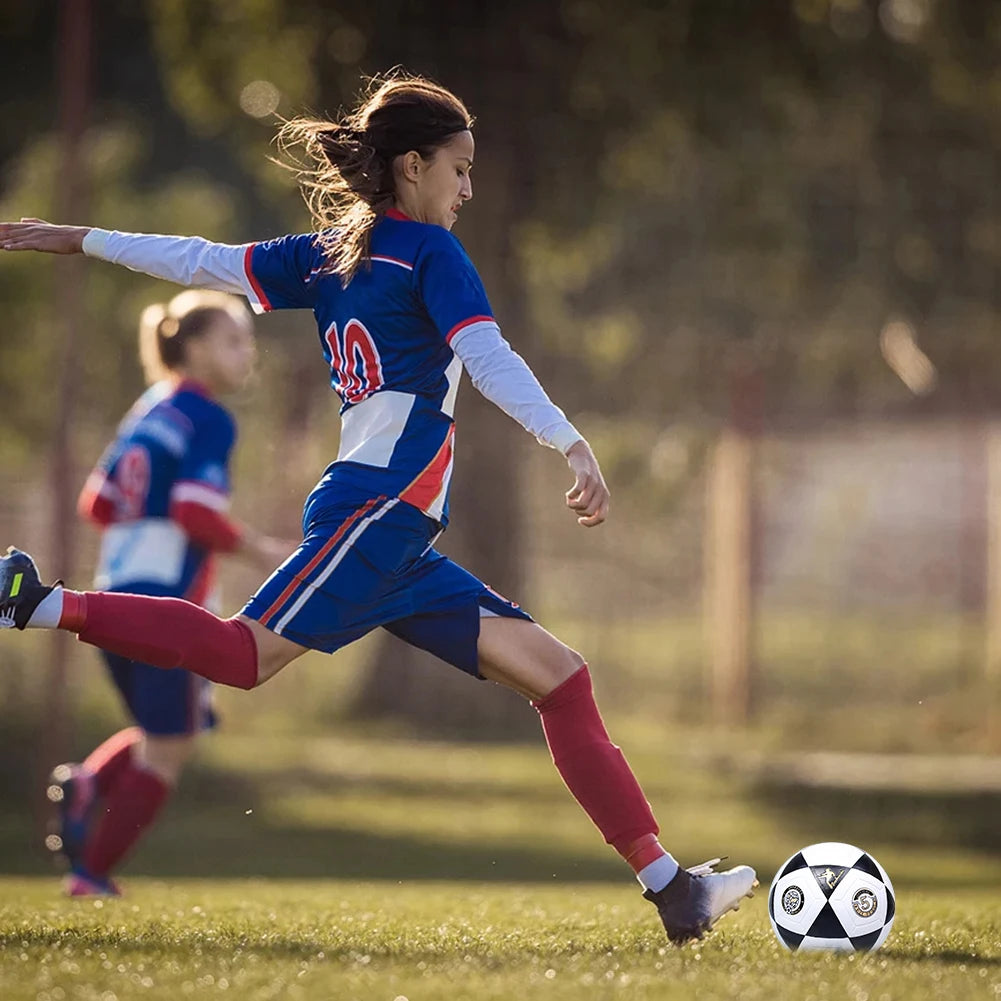 Size 5 Soccer Ball Youth Soccer Ball Machine Stitched School Competition Football Black Triangle Print for Outdoor Sports