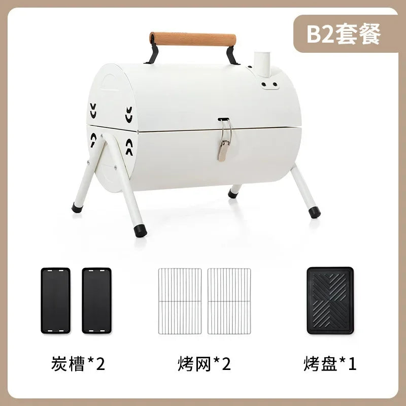 Multifunction  Portable Dual Purpose BBQ Grill Heating Stoves Camping Barbecue Grill Rack Net Firewood Stove Ironwork BBQ Grill