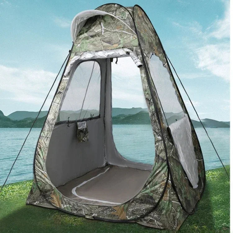 1-2Person Camouflage Ice Fishing Tent Anti-Mosquito  Rain-Proof Sunscreen Double Doors  2 Windows Pop-Up Quick Open150x150x190cm