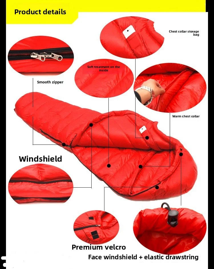 customer special shot, outdoor adult light mummy down sleeping bag, cold-proof duck down sleeping bag, manufacturer wholesale