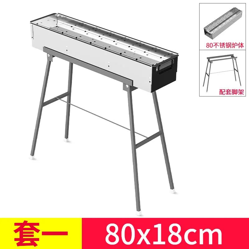 Stainless steel barbecue stove, home charcoal, outdoor large portable, enlarged grill for picnics