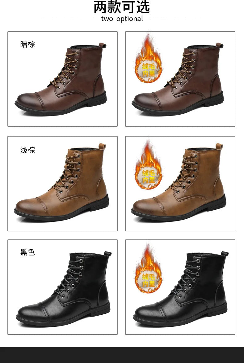 2024 Autumn and Winter New Fashion Pointy Retro Leather Boots High Top British Casual Men's Shoes Large Size 38-48