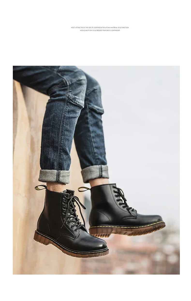 New Couple Boots Genuine Leather Motorcycle Shoes Breathable Waterproof Anti-Slip Warm Cotton Men's Women's Fashion Ankle Boots