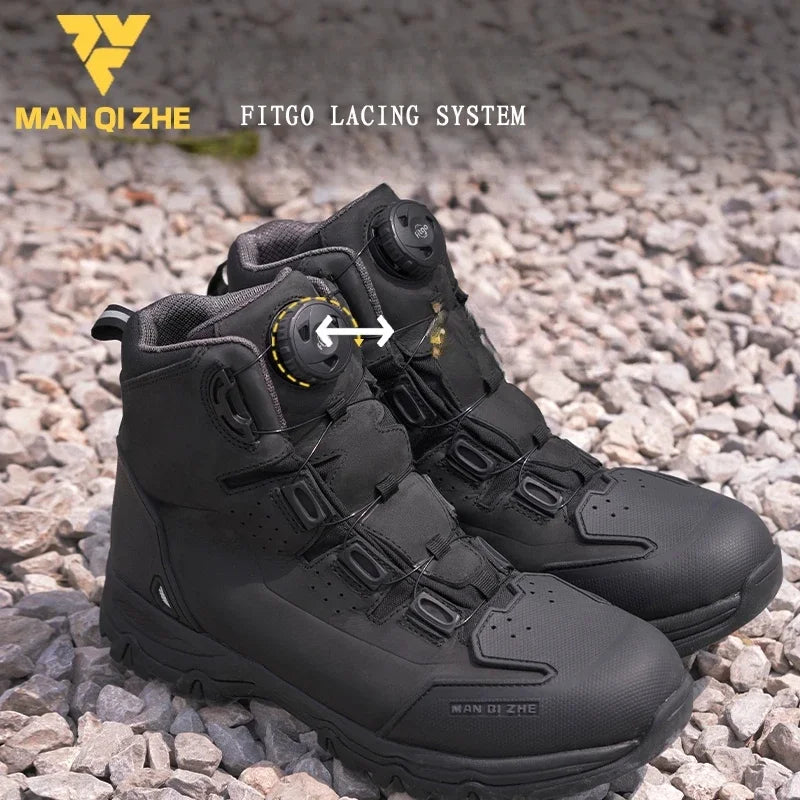 MQZ Motorcycle Boots Cowhide Road Riding Botas Hiking Shoes Anti Fall Waterproof All Season Ankle Toe Heel Protection For KTM