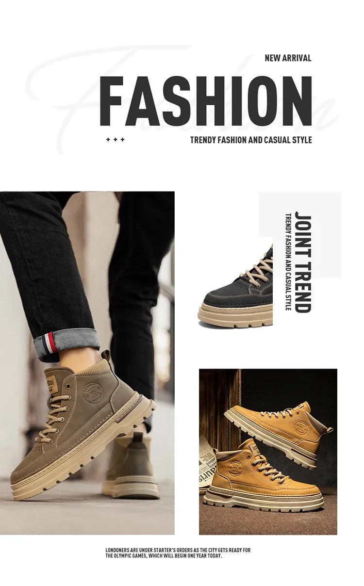 Men Ankle Boots Retro British High-top Men Boots Stylish Luxury High-top High Quality Leather Shoes Outdoor Men Motorcycle Shoes