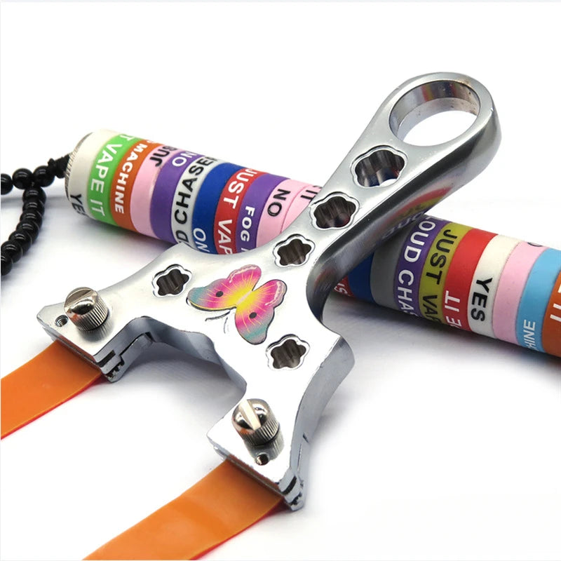 High Quality Alloy Slingshot Outdoor Hunting Accessories Set Colorful Butterfly Design Quick-press Catapult Shooting Sports Tool