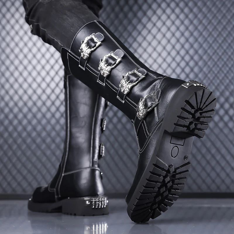 Fashion Men's Leather Shoes Keep Warm High Top Shoes All-match Outdoor Male Motorcycle Boots Mid-Calf Boots Leisure Walk Botas