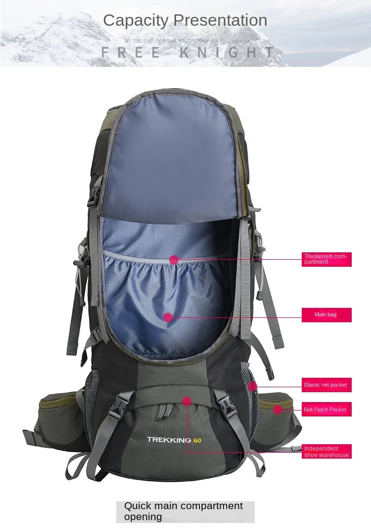 60L Large Hiking Mountaineering Backpack Climbing Hiking Backpack Camping Backpack Sport Outdoor Rucksack Bag For MEN