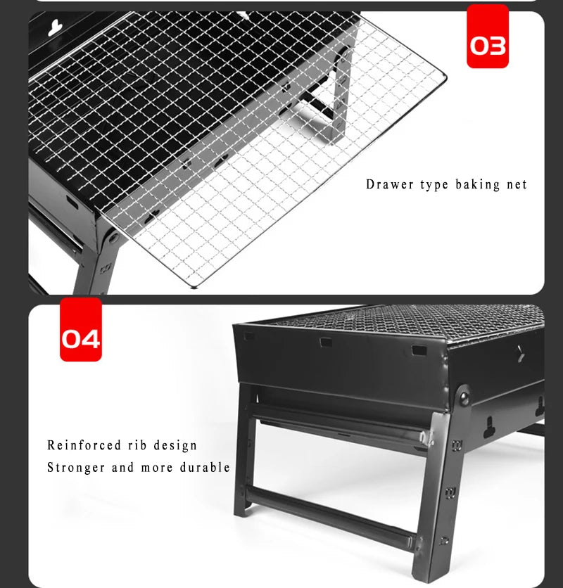 Folding Portable Barbecue Charcoal Grill, Barbecue Desk Tabletop Outdoor Stainless Steel Smoker BBQ for Outdoor Cooking Camping