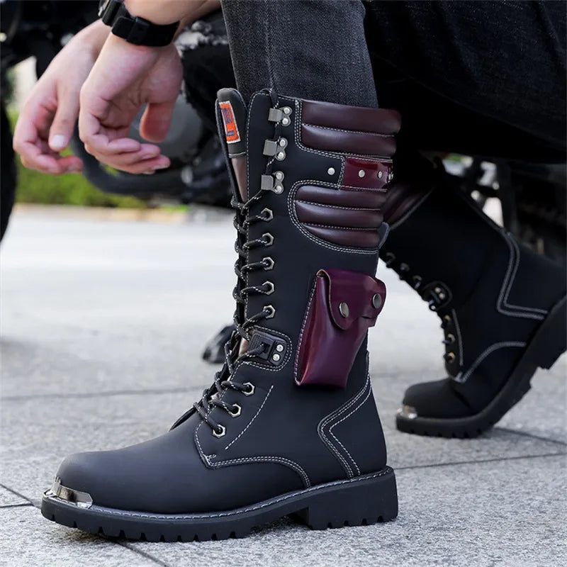 Luxury Brand Men's Mid-calf Boots 2025 New High Top Leather Boots Fashion Motorcycle Boots for Men Trendy Street Punk Boot Botas