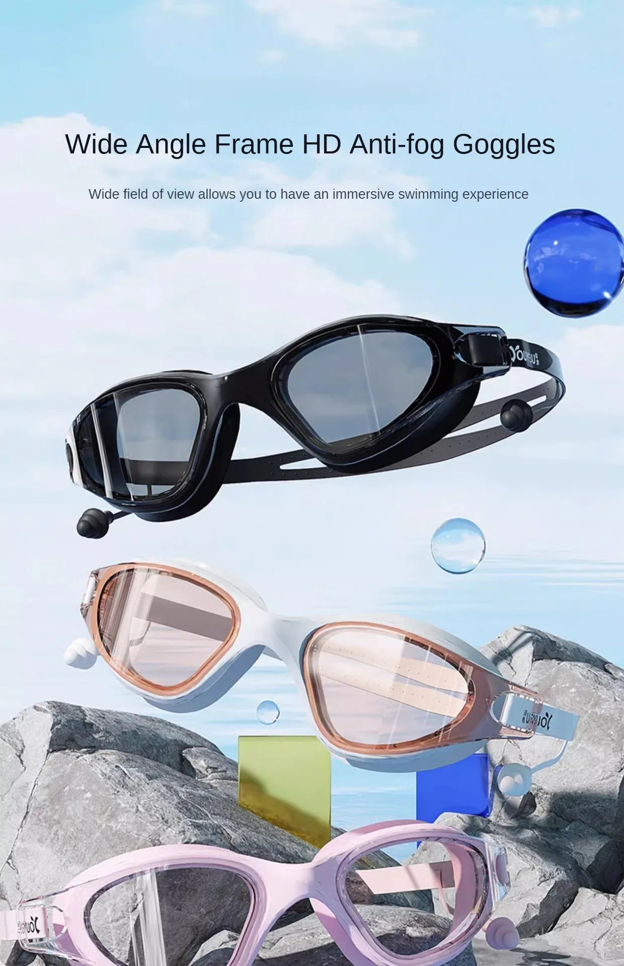HD Anti-fog Swimming Goggles with Earplugs Adult Men Women  Leak Proof Adjustable high-quality Silicone Swim Protection EYEWEAR