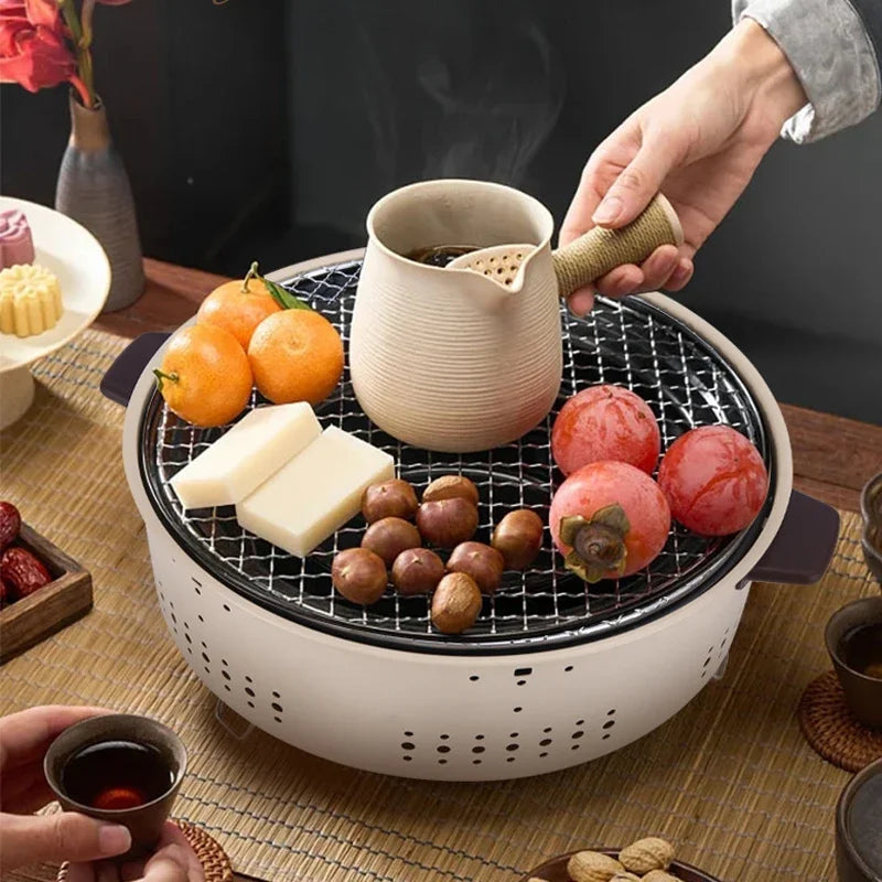 New Outdoor Smokeless Round Grill Small Stove Charcoal Grill Portable Korean Style Camping Barbecue Tabletop Stove