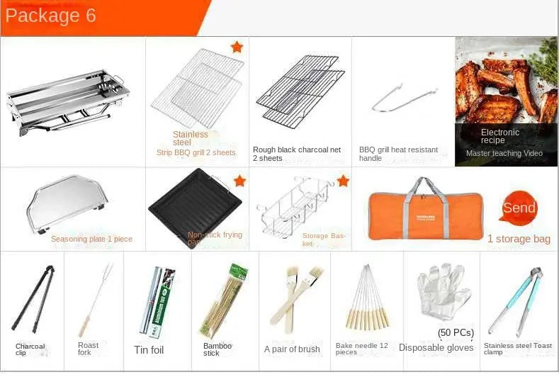 Outdoor Stainless Steel Charcoal Grill Barbecue Tool Portable Free Installation Handle Folding  BBQ Cooking Grid  Park New 2024