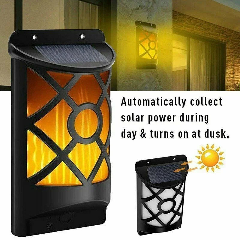 96LED Solar Flame Lights Outdoor, Lattice Design for Garden Pathway Yard Christmas Decor Waterproof Flickering Flame Wall Lights